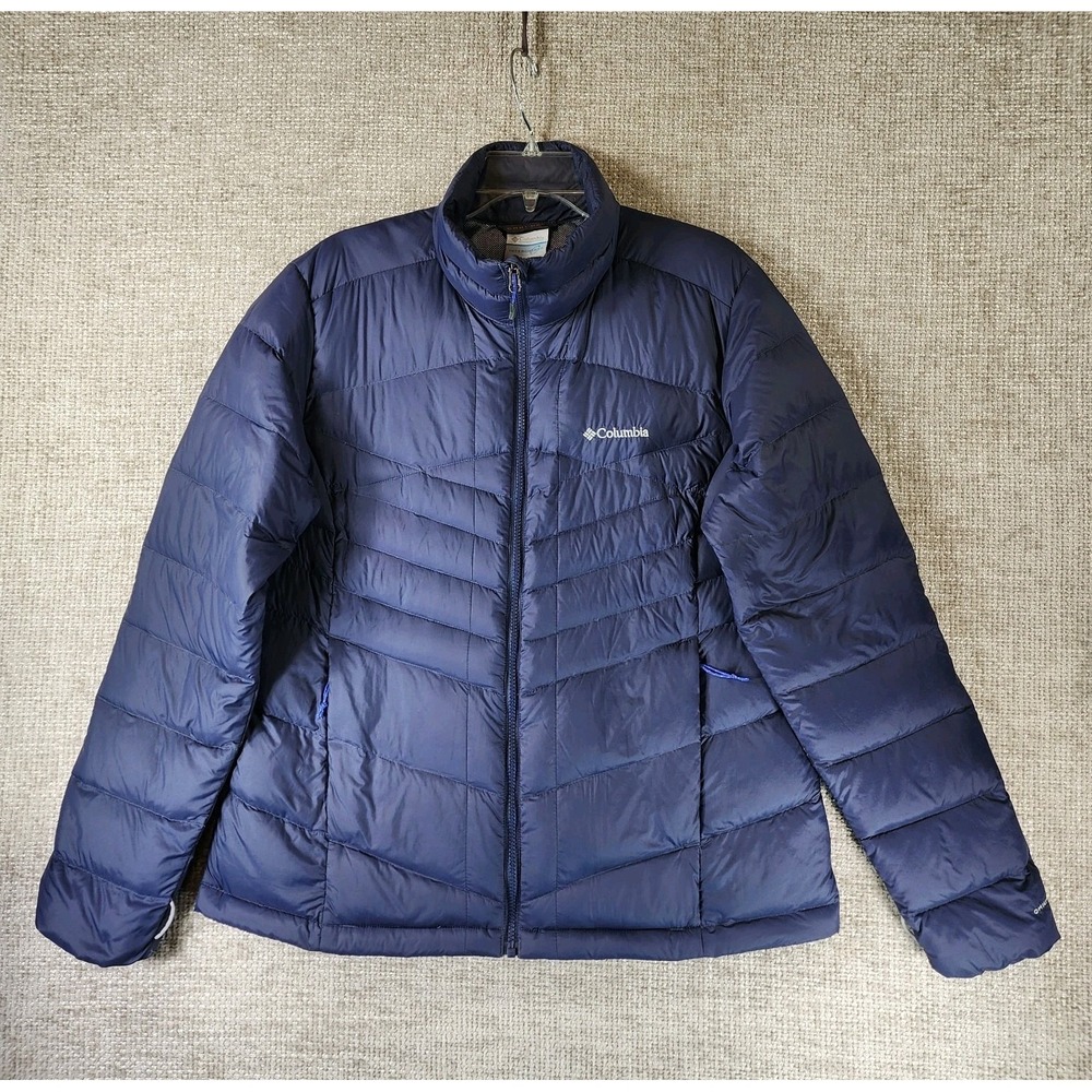 Columbia Omni-Heat 650 Down Puffer Jacket Womens XL Navy Interchange Liner EUC